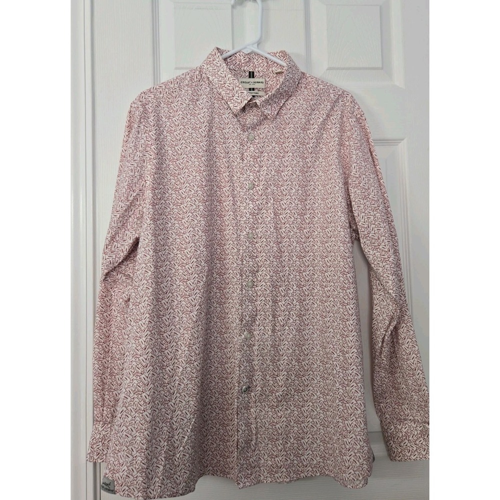 Crosby & Howard Men's Geometric Stretch Button-Up Shirt  XL White, Red